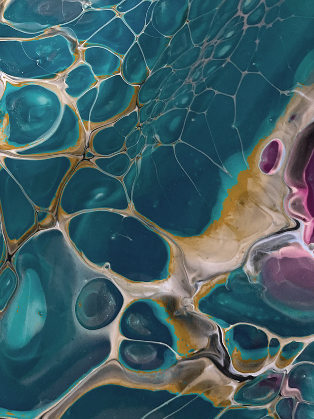 Tidal Stone III, a textured abstract acrylic painting staged on a studio wall