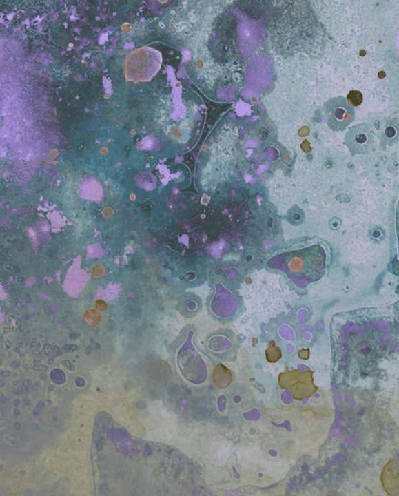 Subsurface IV, a fluid abstract acrylic painting staged on a studio wall