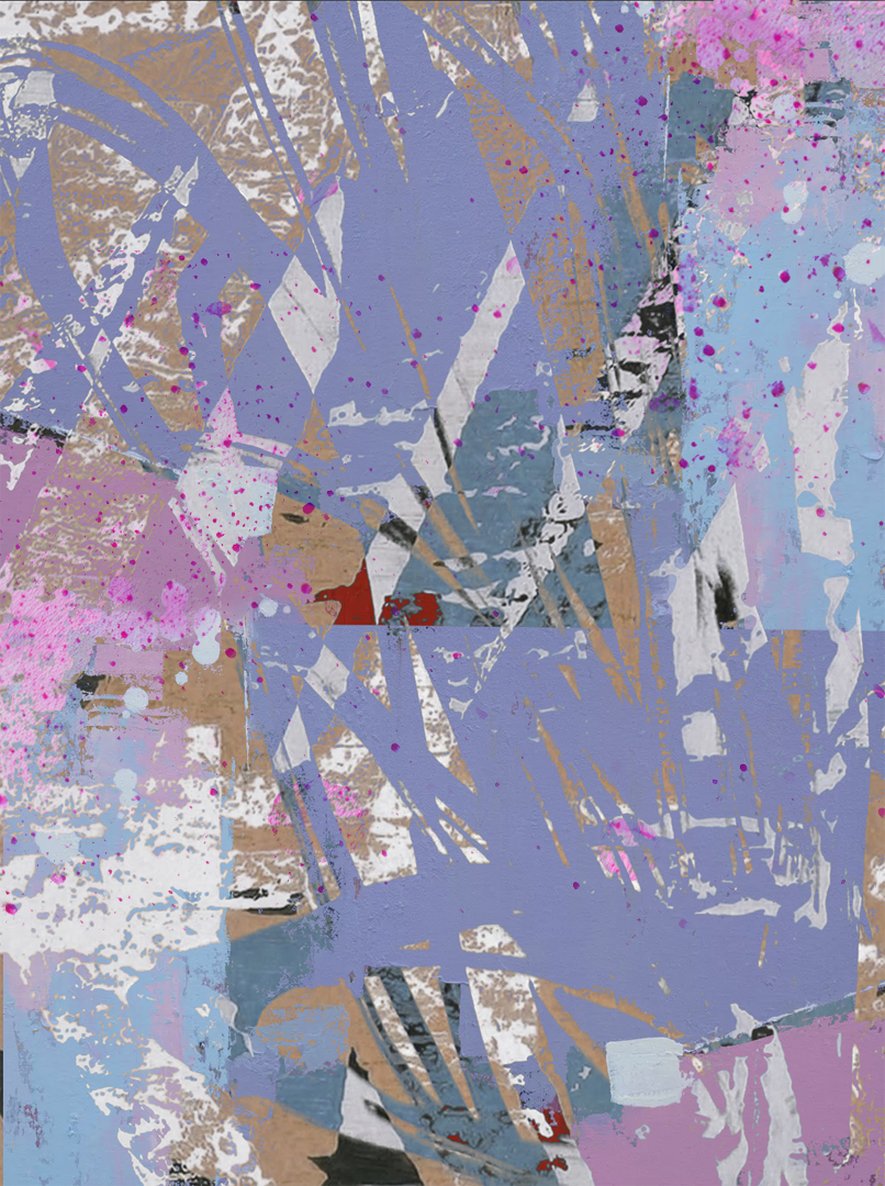 Violet Drift, a textured abstract acrylic painting staged on a studio wall