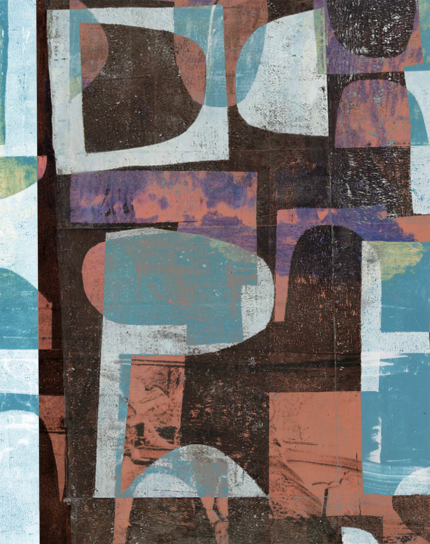 Electrify II, a geometric printmaking composition on paper