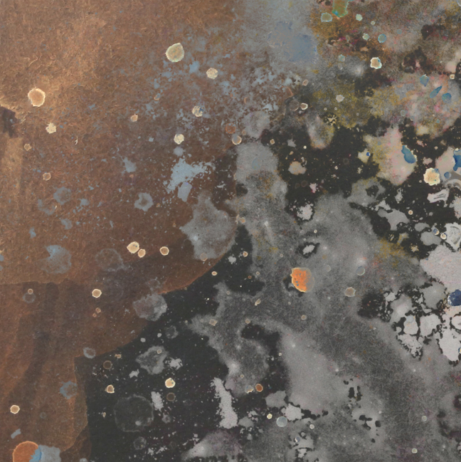 Gravity V, an acrylic on canvas work staged on a neutral studio surface