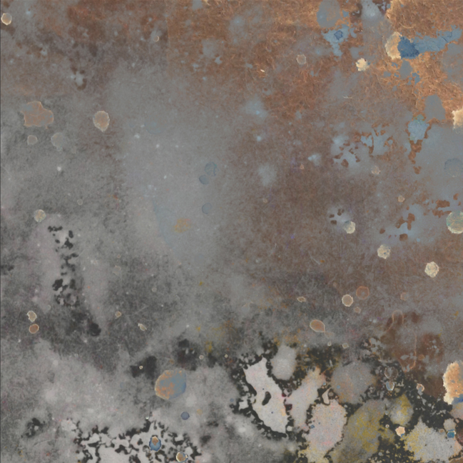 Gravity IV, an acrylic on canvas work staged on a neutral studio surface