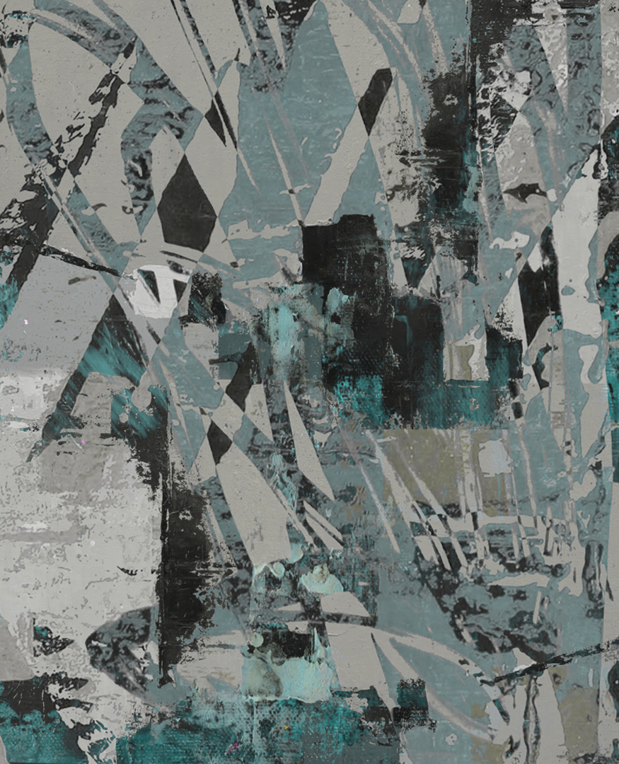 Infinite I, a textured abstract acrylic painting staged on a studio wall